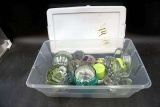Assorted glassware, ashtrays, candleholders.