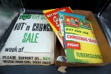 Vintage cardboard advertising signs, Christmas, Girl Scouts, and more.