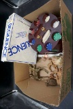 Poker chip set, animal figurines, sequence game.