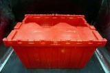 Heavy duty red tote with hamster wheels, pet supplies.