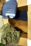 Box full of clothing. Corduroy.