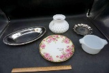 Trays, plates, Tupper Ware, lampshade.