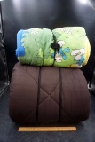 Smurf sleeping bag, brown sleeping bag.