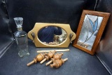 Wooden Finials, Stained Glass Mirror, Mirror, Decanter