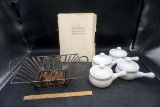 Baskets, Soup Bowl w/ Handles & Lids, Antique Aviary Book