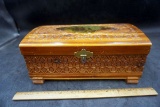 Handpainted, Carved Wooden box w/ Mirror