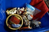 Tote full of Christmas decor, ornaments.