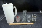 Assorted glassware, canister.