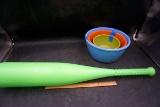 Nesting bowls, Plastic bat.