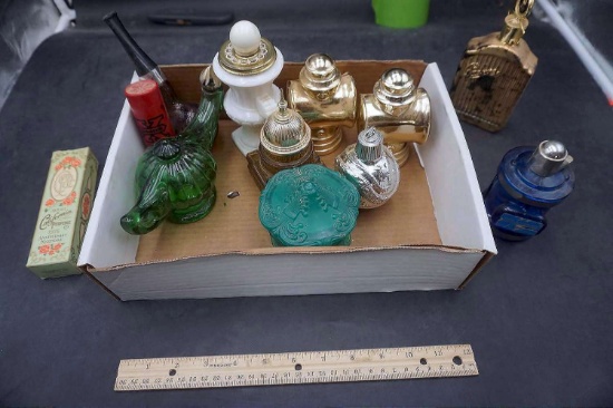 Avon - Green Glass Lamp & Various Figurines