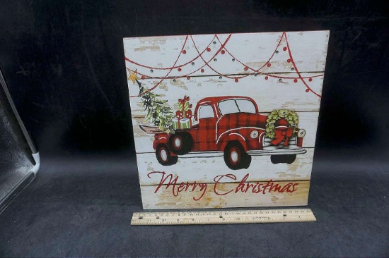 Vintage Pickup "Merry Christmas" Sign