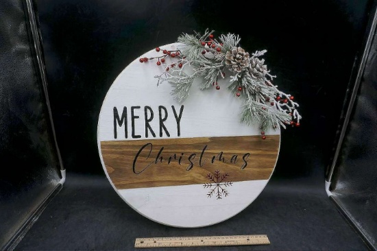 Round, Wooden "Merry Christmas" Sign