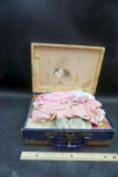 Old Child's Suitcase w/ Doll Clothing