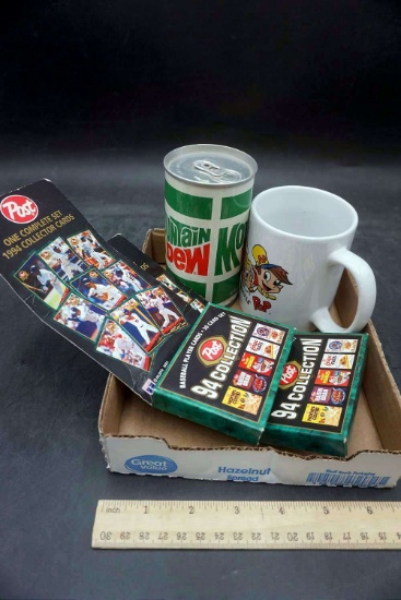 Rice Krispy Mug, 2- 1994 Collector Cards, Mountain Dew Radio Can
