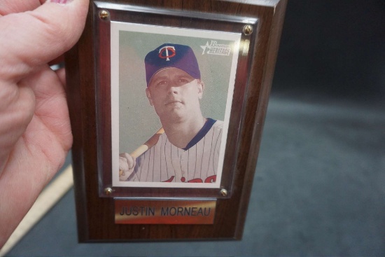 MN Twins Justin Morneau Baseball Card on a Plaque