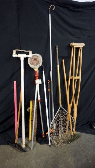 Crutches, rakes, yard tools
