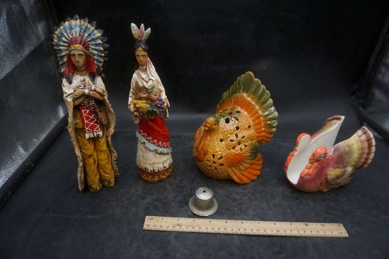 Native American Figurines, Tea Light Turkey & Turkey Napkin Holder