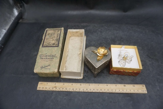 Angel Brooch, Heart Shaped Trinket Box & Palmer's Colonial Chocolate Box