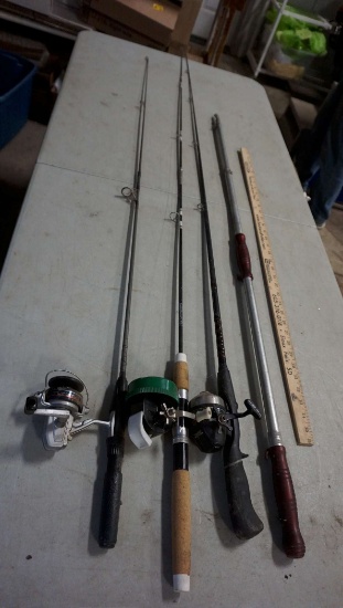 3 Fishing Poles & 1 Handle - Daiwa, Johnson & Zebco