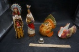 Native American Figurines, Tea Light Turkey & Turkey Napkin Holder