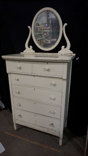 Wooden Chest Of Drawers W/ Attached Mirror