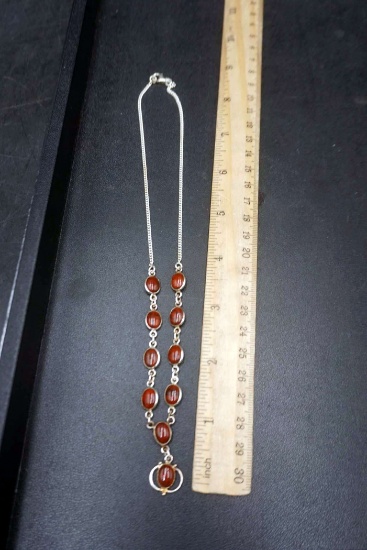 Sterling Silver Orange/Brown Stone Necklace