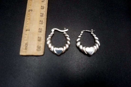 Sterling Silver Silver-Toned Heart Hoop Earrings