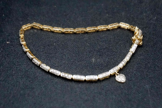 Sterling Silver Gold-Toned White Stone Bracelet