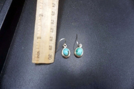 Sterling Silver Silver-Toned Turquoise Stone Earrings