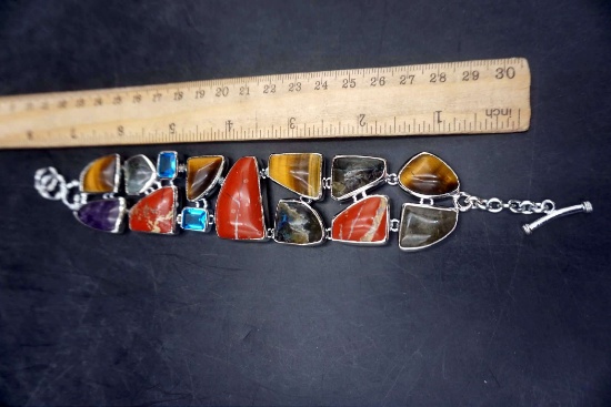 Silver-Toned Multi-Colored Stone Bracelet