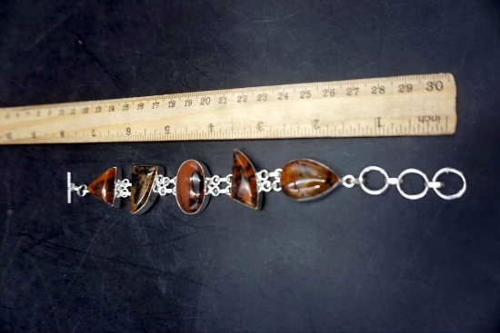 Silver-Toned Brown Stone Bracelet