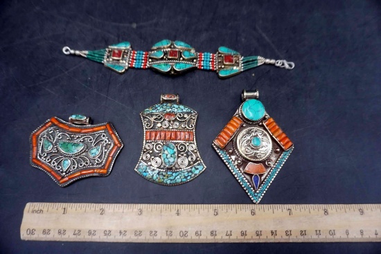 Multi-Colored Stone & Turquoise Pendants & Bracelet