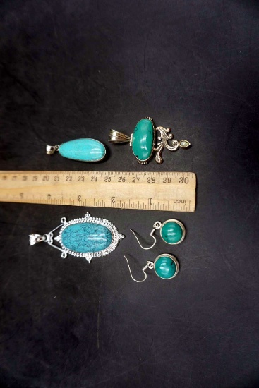 Turquoise Like Stone Pendants & Earrings