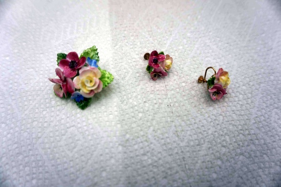 Floral Pin & Floral Clip-On Earrings