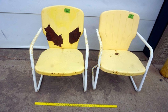 2 - Yellow Outdoor Metal Chairs