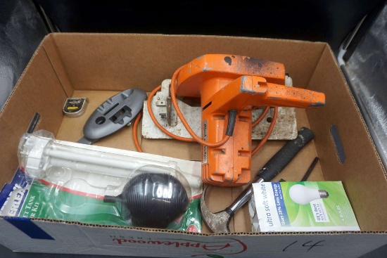 Light Bulb, Hammer, Black & Decker Saw, Toilet Repair Kit