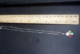 Sterling Silver Multi-Colored Stone Pendant Necklace