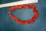 Stainless Steel Red Coral Chips Knitted Necklace (18