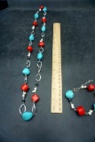 Stainless Steel Bamboo Coral, Blue Howlite Freshwater Pearl Necklace