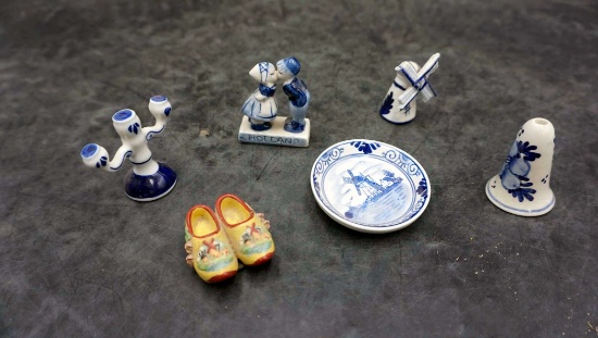 Mini Items - Holland Kissing Figures, Candelabra, Windmill, Bell, Clogs & Plate