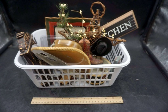 Laundry Basket W/ Household Decor - Signs, Serving Dishes, Clock & Ornaments