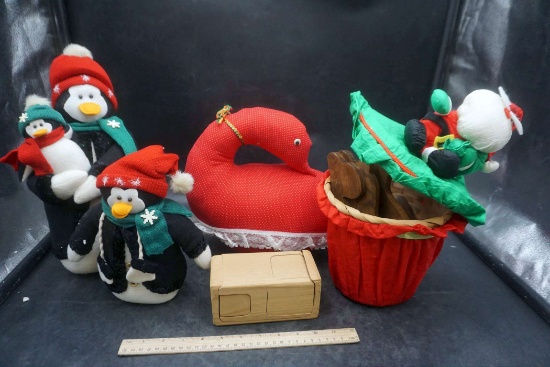 Penguins, Goose, Santa, Basket & Wooden Animal