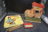 Toot-A-Boot Piano - Drum Sticks, Metal Container & Prince Valiant Crossbow Pistol Game (Box Only)