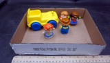 Little People Toy Figures & 1989 Shelcore Yellow Vehicle