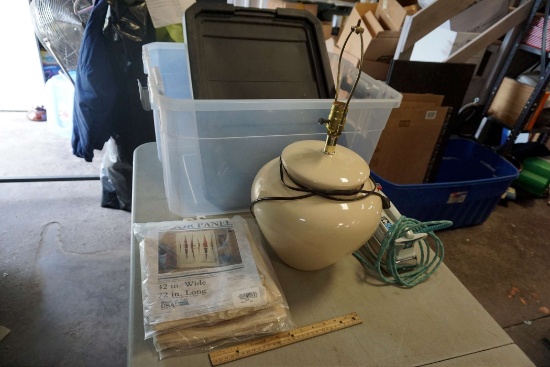 Lamp Base, Door Panel, Plastic Tote W/ Lid & Sunbeam Iron