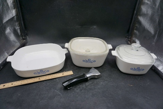 Corning Ware Casserole Dishes W/ 2 Lids & Tool