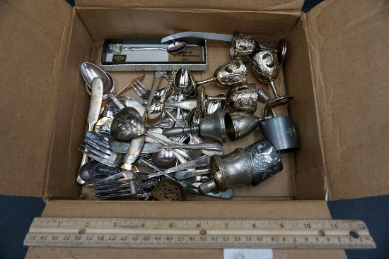 Box Of Silverware & Various Items