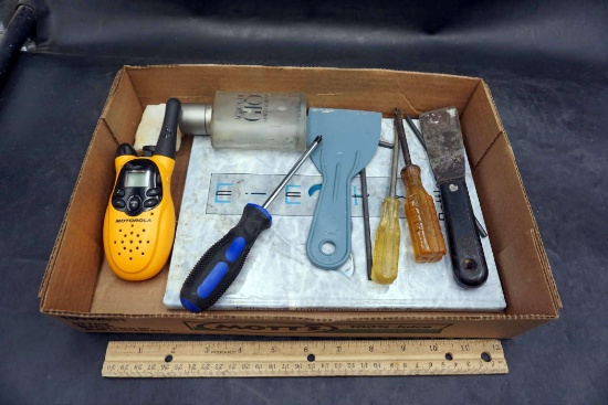 Walkie Talkie, Cologne Bottle, Scrapers, Book & Screwdrivers
