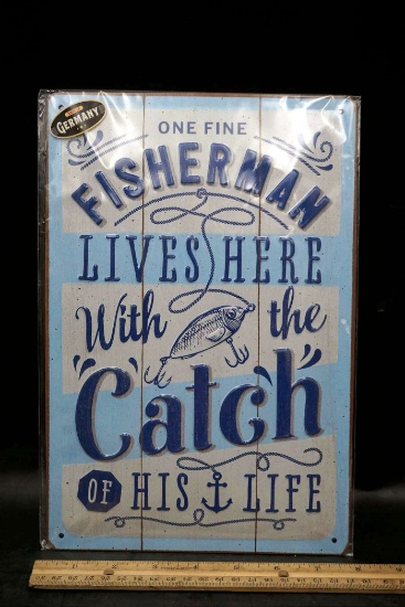 Metal "Fishmerman W/ The Catch Of His Life" Sign