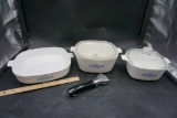 Corning Ware Casserole Dishes W/ 2 Lids & Tool
